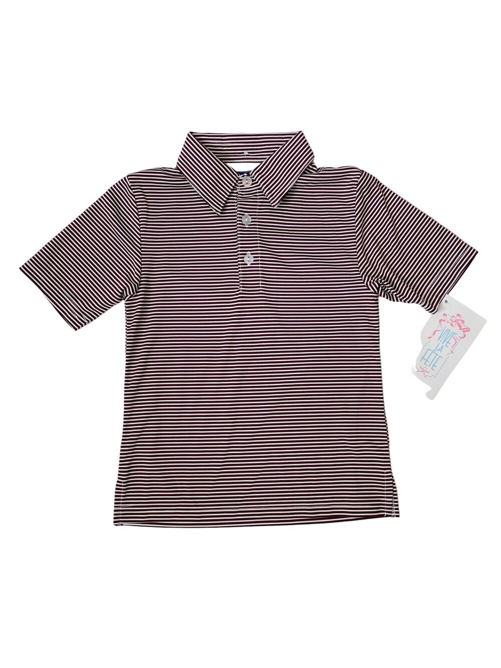 NWT Vive La Fete Collegiate Size XS (6/7) Maroon Pencil Stripe Polo